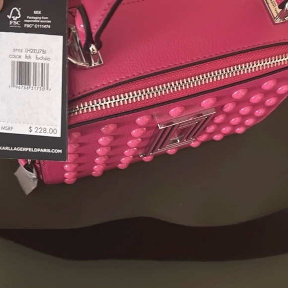 NWT Hot Pink Studded Crossbody Box Bag with Logo Strap - Picture 6 of 8
